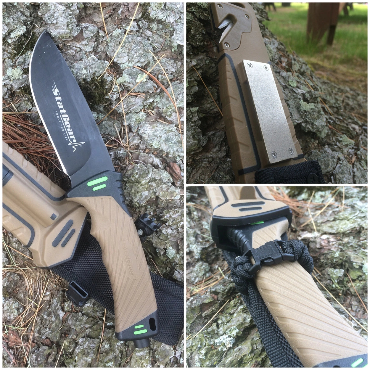 Couteau de survie pour camping et chasse avec allume-feu et affûteur