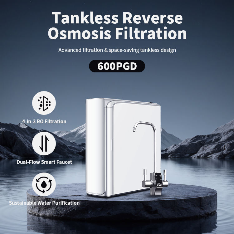 Système de purification d'eau RO Purey 600G sans réservoir, design pour consommation directe, rappel de durée de vie du filtre, affichage TDS, 0,0001 µm
