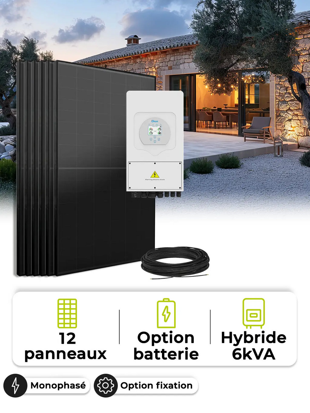 Kit Solaire Autoconsommation 5,7 kWc AIKO 475W + Deye - Mono 6 kW - Sans Batterie