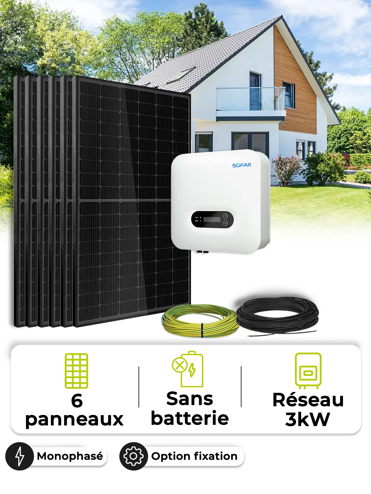 Kit Solaire Autoconsommation / Réinjection 3 kWc – Mono 3,0 kVA – sans stockage
